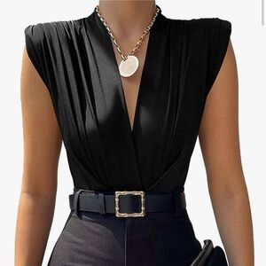 Lyaner black V neck bodysuit